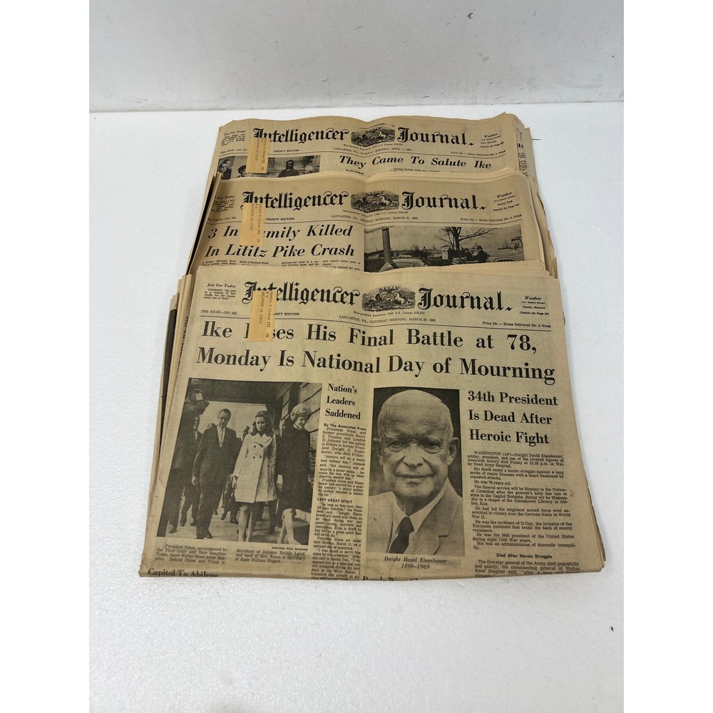 1969 Intelligencer Journal Newspaper Lot Dwight D Eisenhower Death Funeral 3 pcs